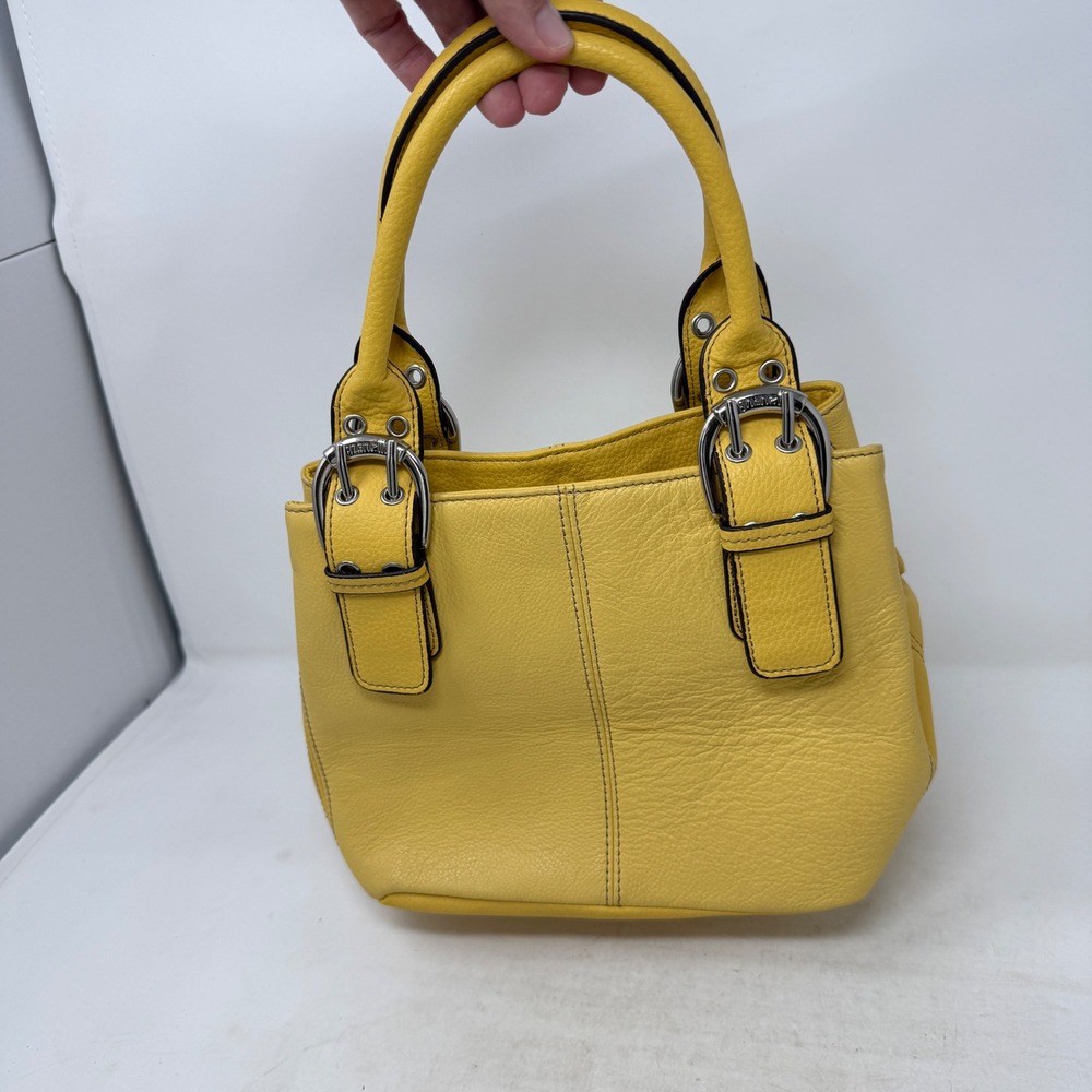 Tignanello Satchel Yellow Small Pebble Leather Handbag Buckle Detail Purse